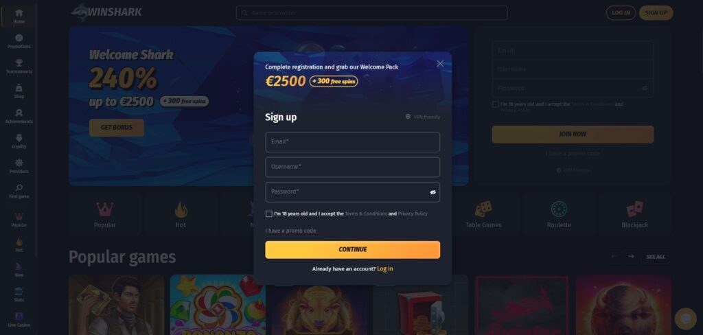 WinShark Casino Login For Smooth Access